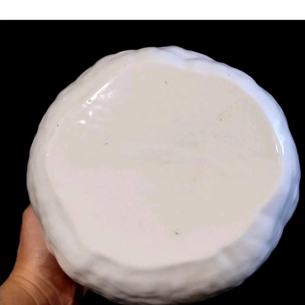 Vintage Ceramic Hand Made Glossy White Pumpkin Cookie Jar Realistic Signed Chris
